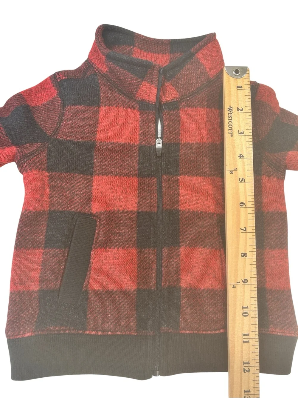 OshKosh B’gosh Baby Boy 12M Buffalo Plaid Fleece Full Zip Jacket Red Black cabin